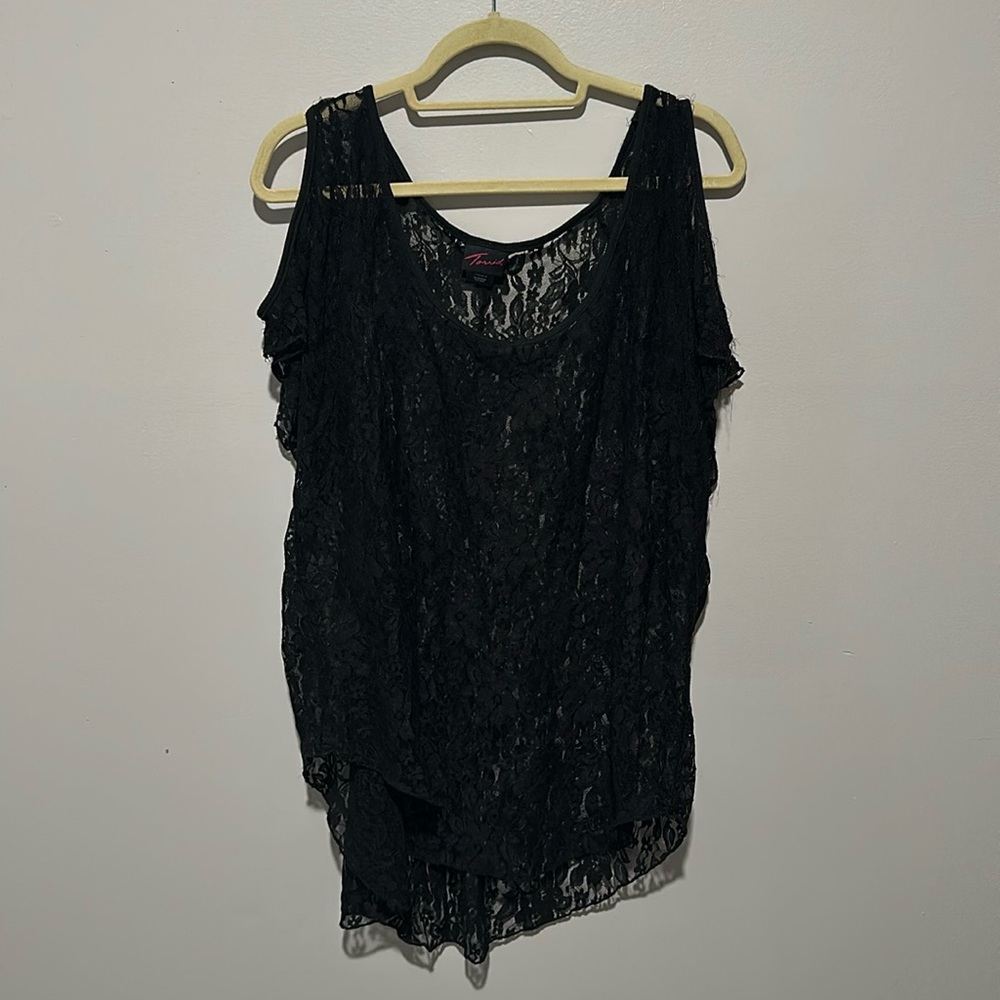 Vintage Torrid Sheer Black Lace Cold Shoulder Top Size 2